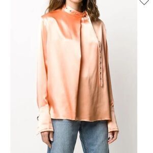 Marques Almeida Silk Belted Collar Long Sleeve Blouse | Size S